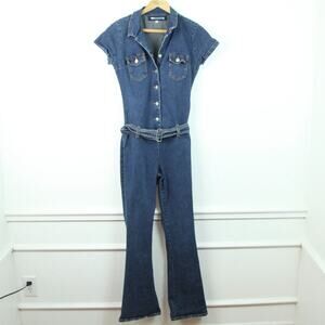 Vintage Small Denim Jumpsuit Y2K Flare Western Glam Retro Festival Baddie Girlie